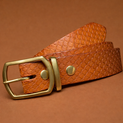 Mens 1 1/2" Fish Scale Belt - Light Brown (Size 30)