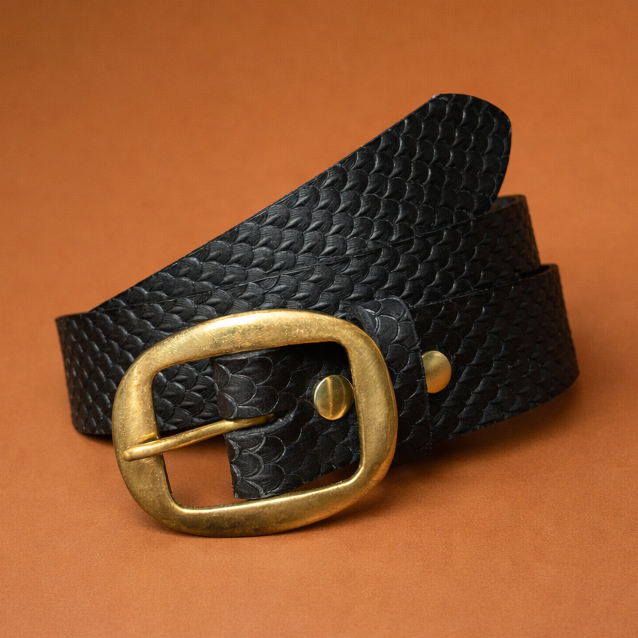 Men's 1 1/2" Fish Scale Belt - Black (Size 38)